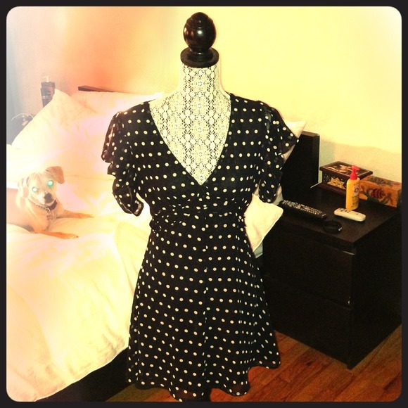 Black and white polka dot mink pink dress - medium