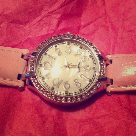 Pink Leather and Quartz w/ rhinestones Watch