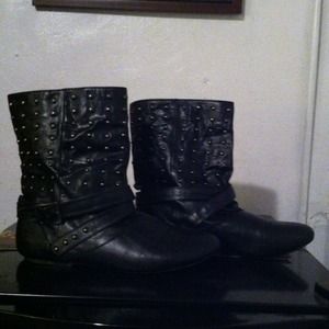 Black studded rocker ankle boot