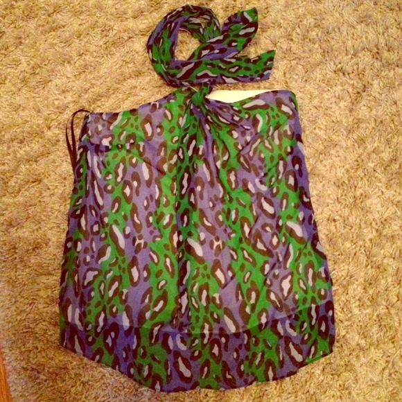 INC. blue and green snake skin silk halter