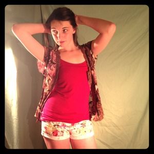 Lacy chocolate & raspberry button-down blouse