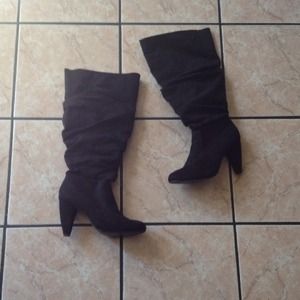 Black Suede Knee High Boots for wider calfs