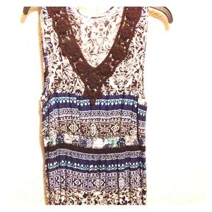 Cute Boho Dress, Elastic Waist, Size Large.