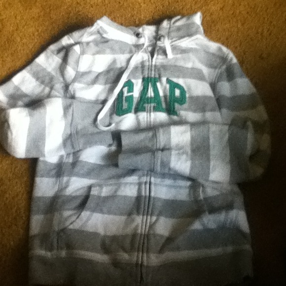 Grey white and green striped Gap hoodie