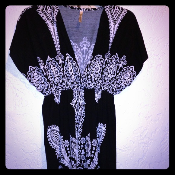 Black Boho Dress, Elastic Waist, Size Large.