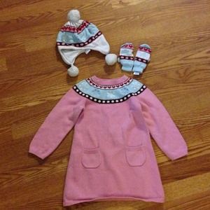 Gymboree snowflake Dress with hat gloves size 5