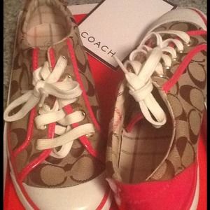 Coach sneaker bundle: silver and tan/red orange
