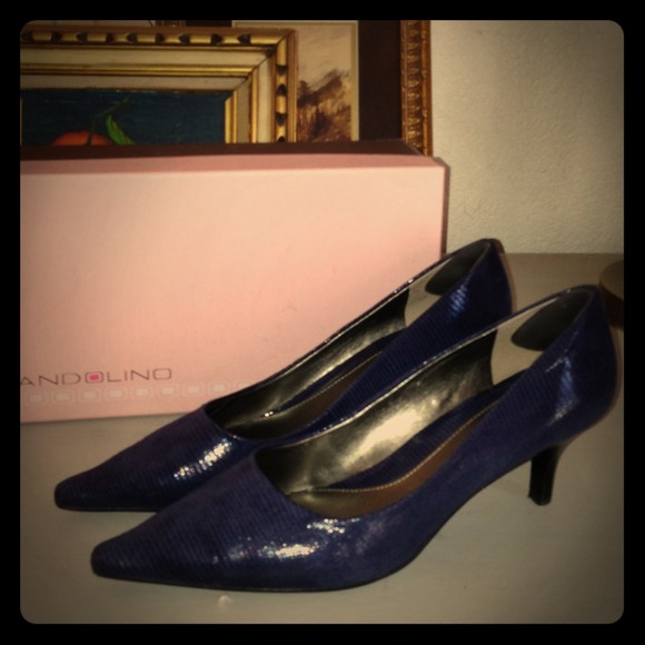 ~reduced~  navy leather pump.