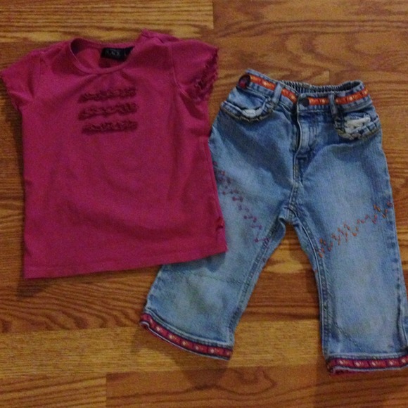Children's place pink top with zigzag capris 4T - Picture 1 of 4