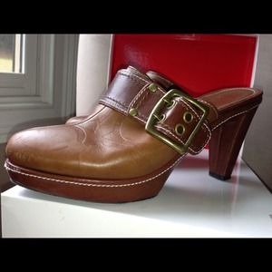 Coach Clog Heels, Dark Ginger, C logo. Size: 9