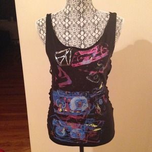 Neon cassettes design destroyed tank top.