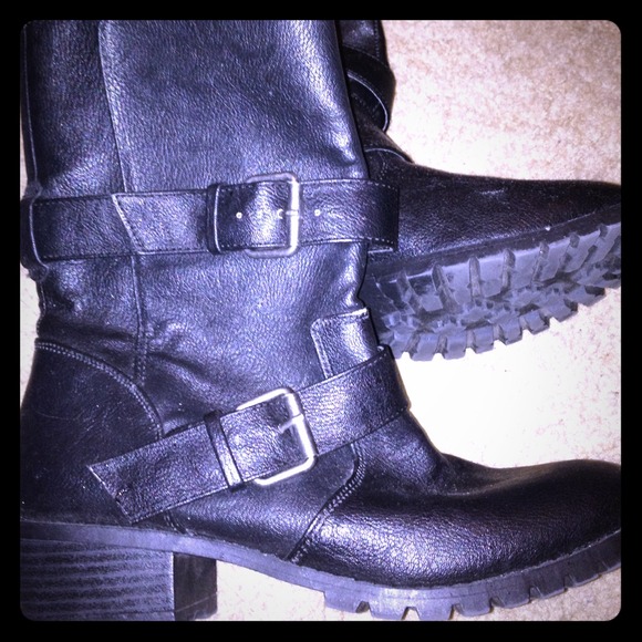 Black Buckle Ankle Boots, Size 7.5