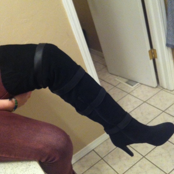 Thigh high suede boots