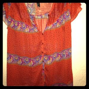 Sheer Red Polka Dot Blouse, Size Large