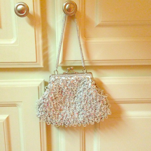 Silver Beaded Clutch Purse