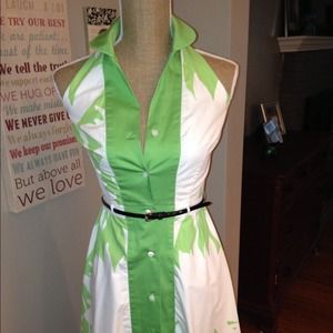 ⭐HOST PICK⭐Green & White button down halter dress