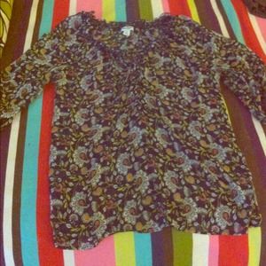 Sheer Navy 3/4 Sleeve Floral Top