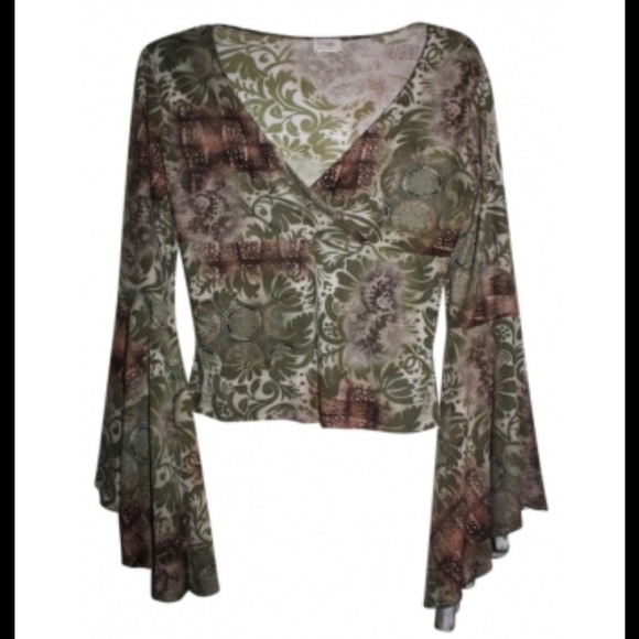 GREEN, YELLOW, BROWN PATTERN VINTAGE TOP