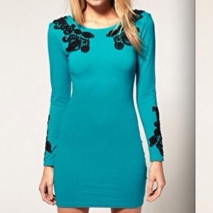 **Reserved- Motel Gina Lace Appliqué Dress in Teal