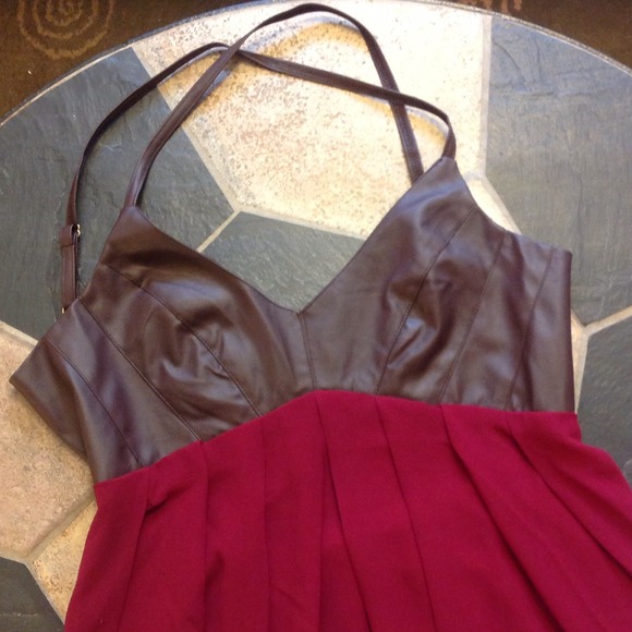 Hi-Lo Faux Leather Empire Waist Chiffon Dress - Picture 3 of 3