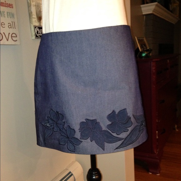 Express Dark Blue Skirt with Leather Flower Detail