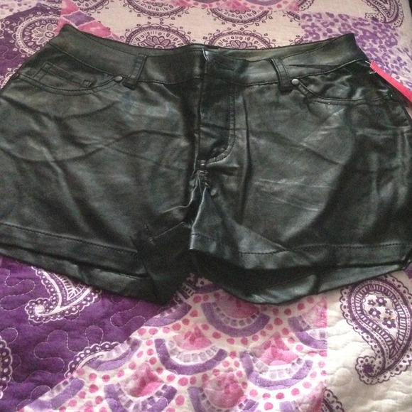 Black leather shorts