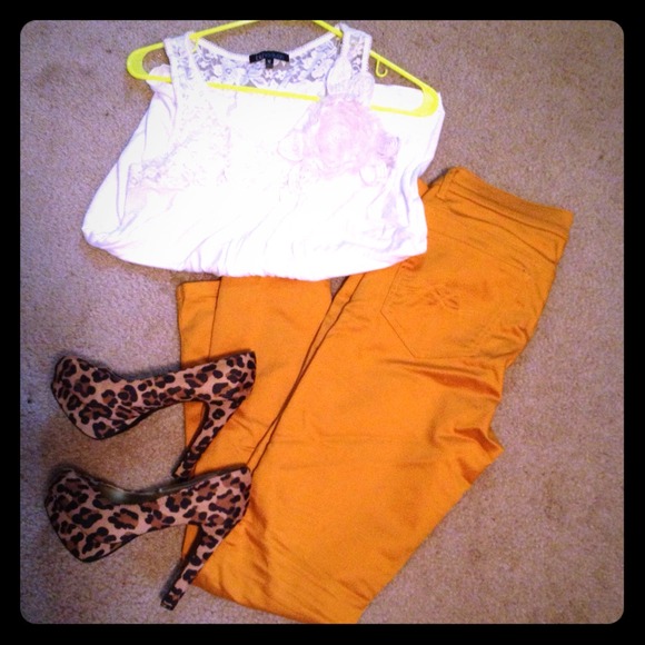 Mustard Jeans and Silver Cuff Bundle