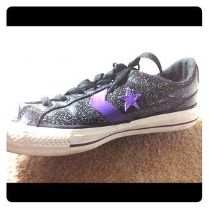 BRAND NEW!! Sparkly black and purple converses!