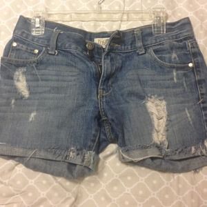 Distressed denim shorts
