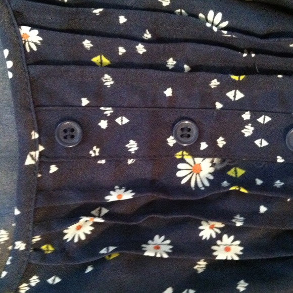 Navy Silk A-Line Dress with Daisies & Geometric - Picture 3 of 3