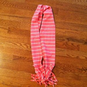 Pink & White Striped Fleece Scarf