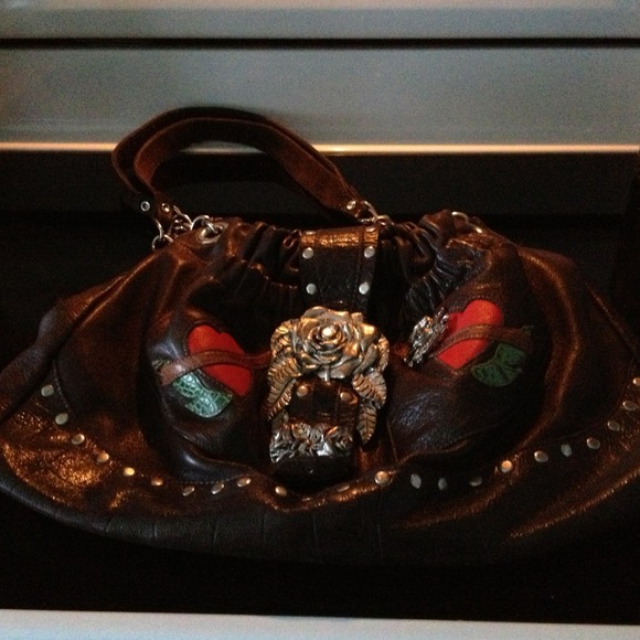 Leather rock hobo bag