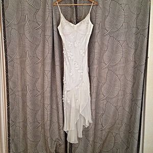 White Silk Dress with Embroidery and Beading