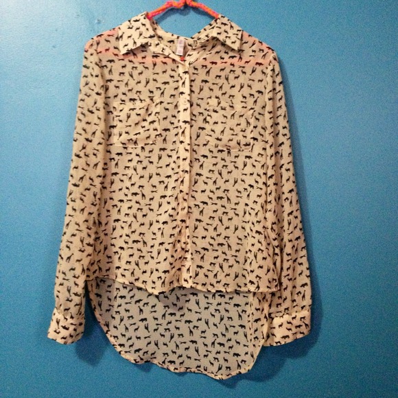 Xhilaration Tops - Sheer cream animal print high-low long sleeve top
