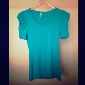 Turquoise ruffle shoulder top!