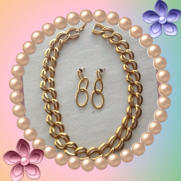 Fashion Gold Plated Link Choker w/Matching Earring