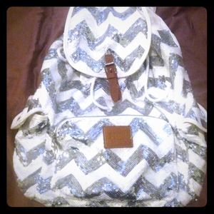 Victoria's Secret White & Silver Chevron backpack