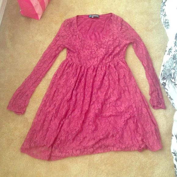 Pink Long Sleeve Lace Dress