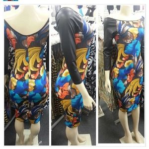 Leather sleev party dress