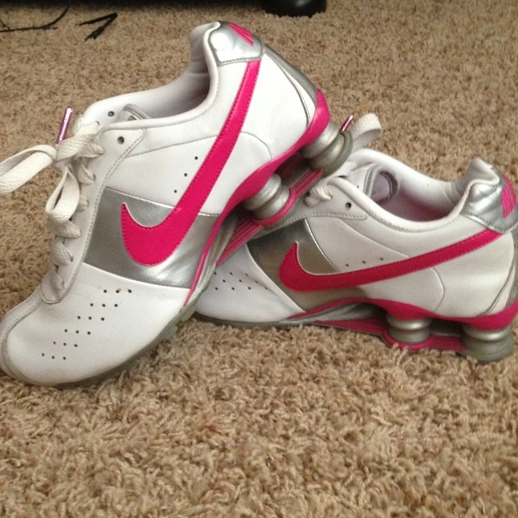 Pink and white leather nike Shox