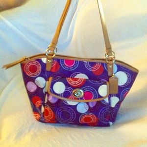 Large fabric multicolored coach handbag