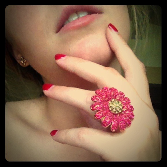 Awesome pink embellished flower ring