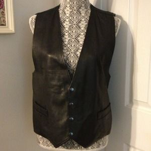 108) Black Leather Vest with lining.