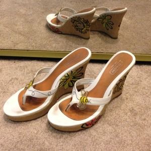 Coach wedges with flowers and bumble bee accents