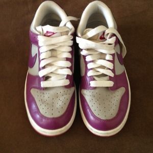 Purple and gray Nike shoes