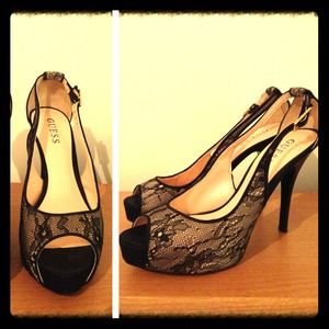 Adorable black lace and nude heels!