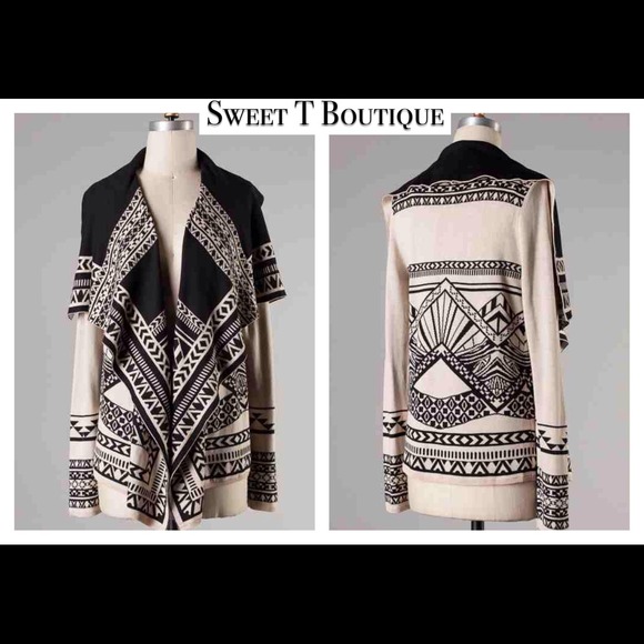 ❌❌SOLD❌❌Black & Taupe Aztec Drape Front Cardigan