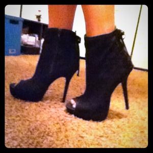 Black lace boot high heels