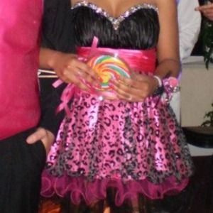 Leopard print pink & black cocktail dress