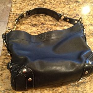 Used black all leather coach purse